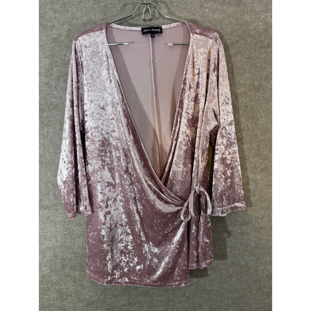 Inner Beauty Velvet Wrap Top Womens 2X Pink Crushed Velour Y2K Holiday Party